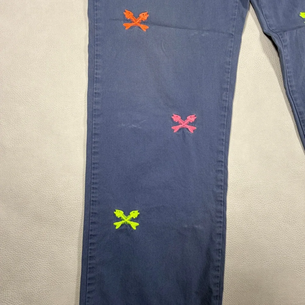 Vineyard Vines‎ Mens 30x30 Navy Blue Neon Embroidered Fish Skeleton Chino Pants